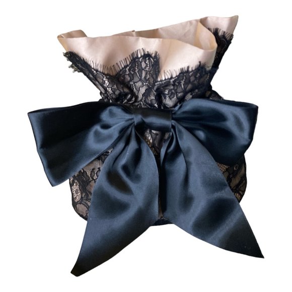 MARCHESA Satin Lace Pink Nude Taupe Black Clutch Evening Makeup Bag - Picture 1 of 6